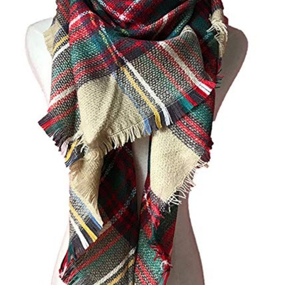 ONE LEFT! Plaid Fringed Tartan Blanket Scarf Wrap. - Picture 2 of 4